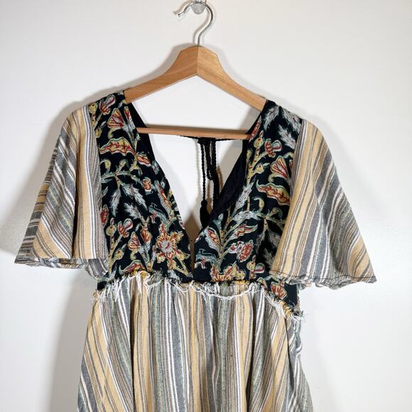 Free People Under The Sun Tunic Size Small Boho Flutter Sleeve Patchwork Top - Picture 5 of 12